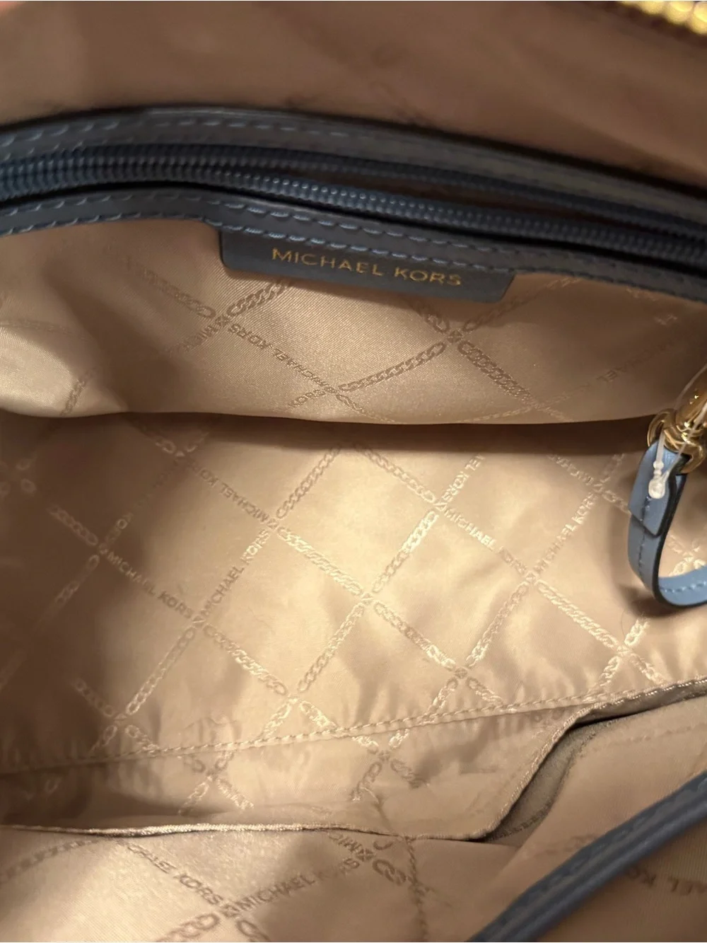Michael Kors Light Blue and Black Dome Satchel with Gold Hardware